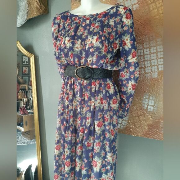 Vintage Autumnal Floral Chiffon Maxi Dress - Picture 15 of 16
